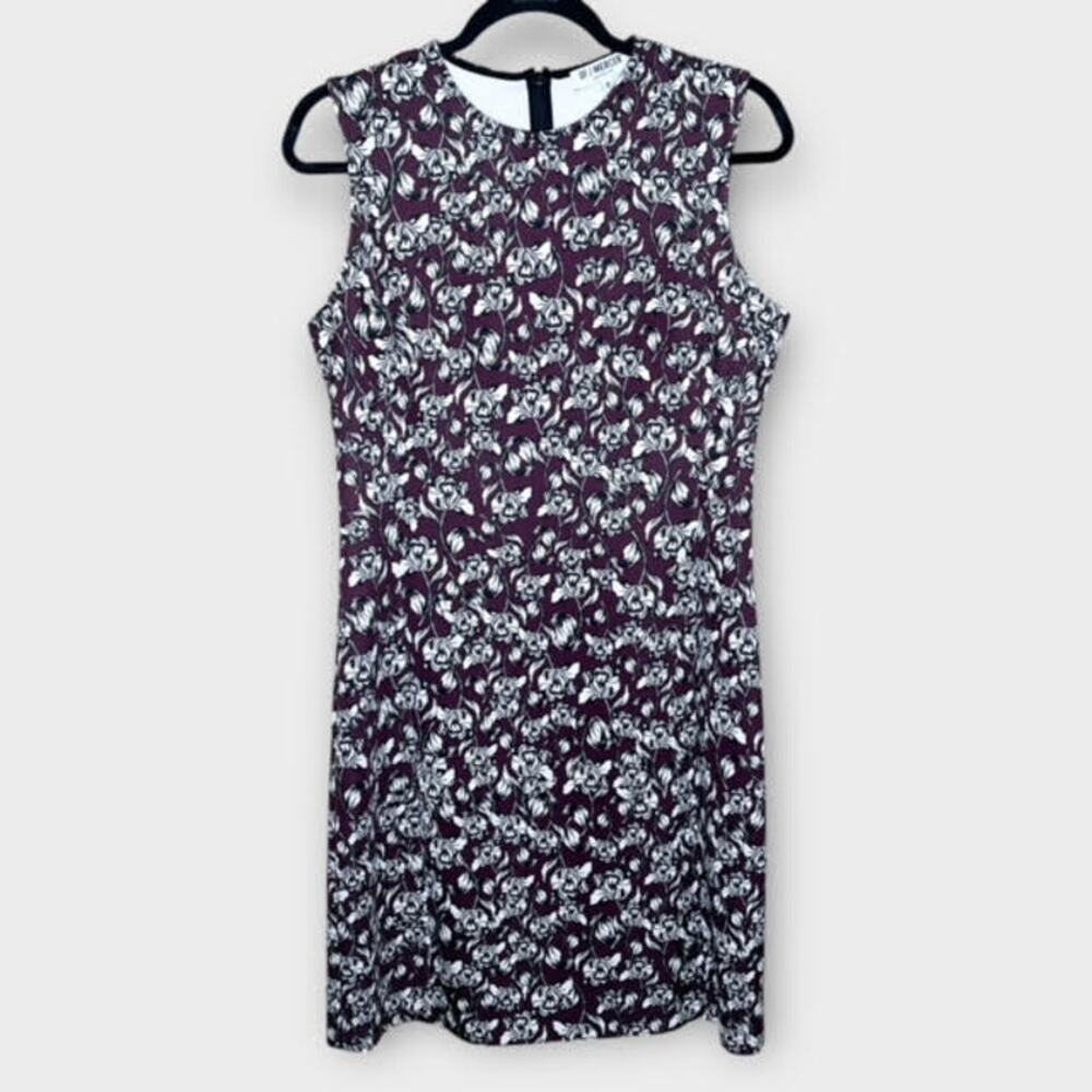 OF/MERCER floral work sheath dress size 8 plum/black/white fall office career - Picture 7 of 7